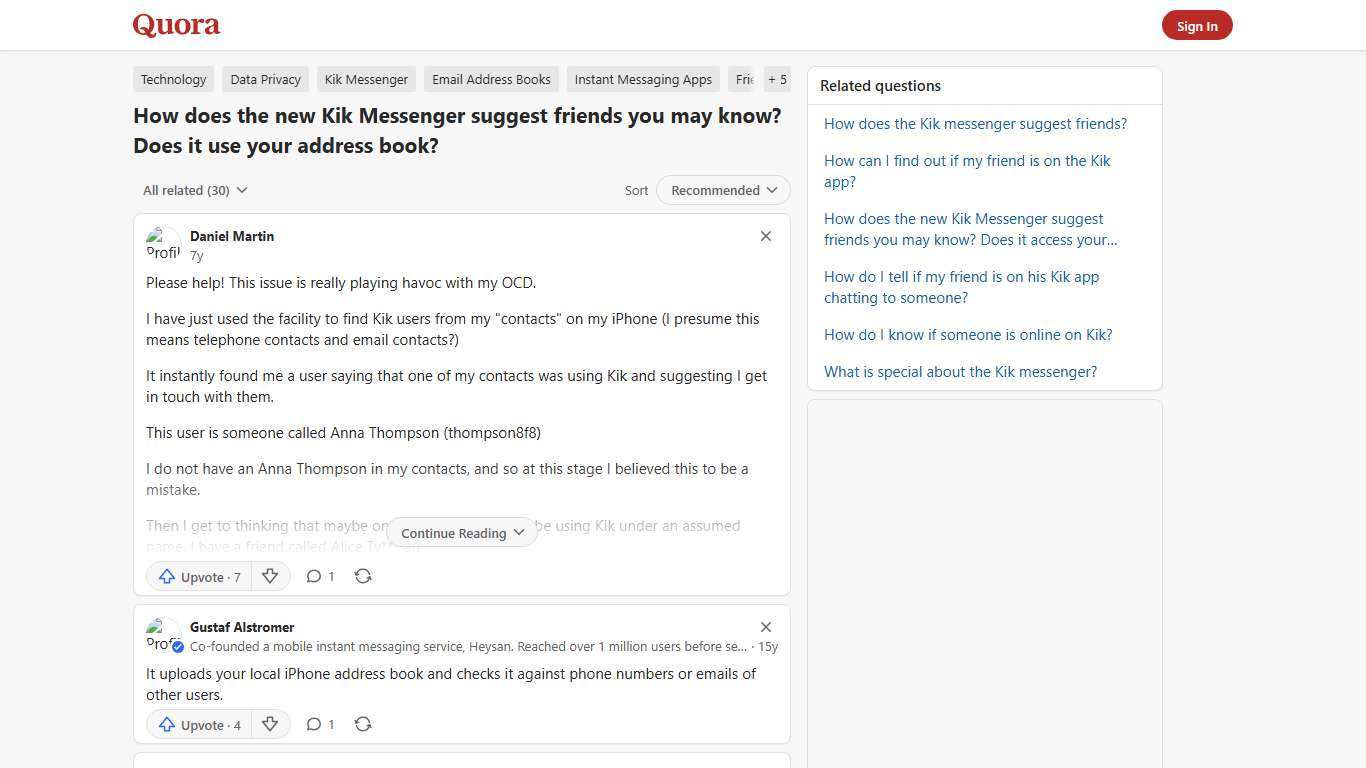 How does the new Kik Messenger suggest friends you may know? Does it use your address book? - Quora